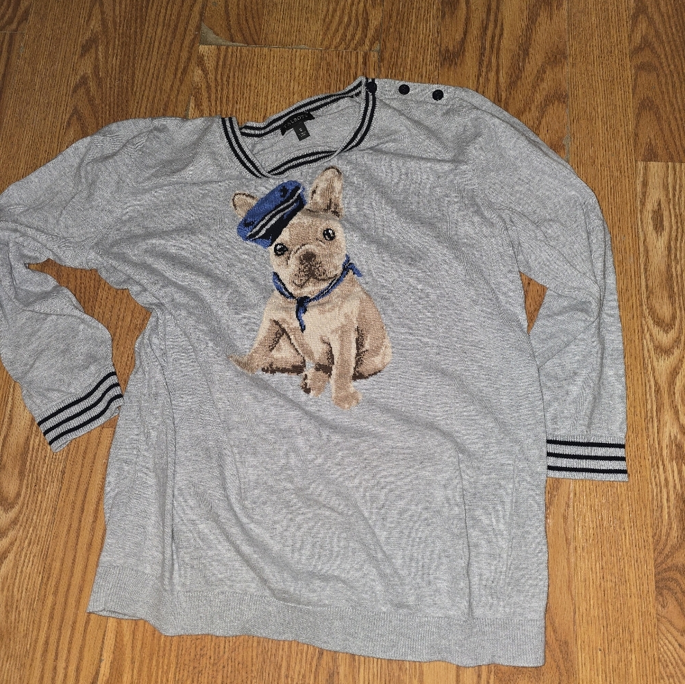 Talbots Gray Sweater with Dog Design
